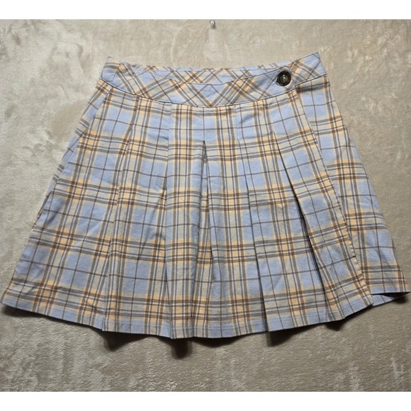 Urban Outfitters Dresses & Skirts - Urban Outfitters Plaid Wrap Skirt Womens Small‎ Blue Tan Pleated Mini Y2K Preppy